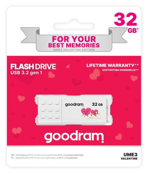 Pendrive GoodRam UME3-0320W0R11-V (32GB; USB 3.0; kolor biały) VALENTINE Pendrive GoodRam UME3-0320W0R11-V (32GB; USB 3.0; kolor biały) VALENTINE