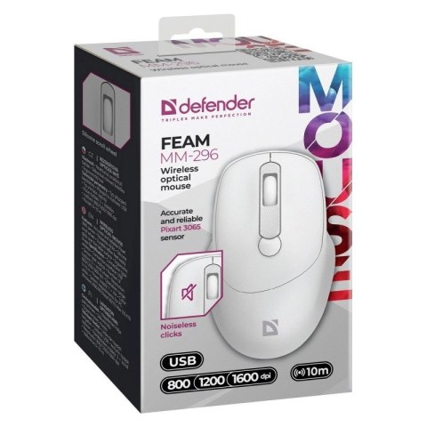 DEFENDER MYSZ FEAM MM-296 RF SILENT BIAŁA DEFENDER MYSZ FEAM MM-296 RF SILENT BIAŁA