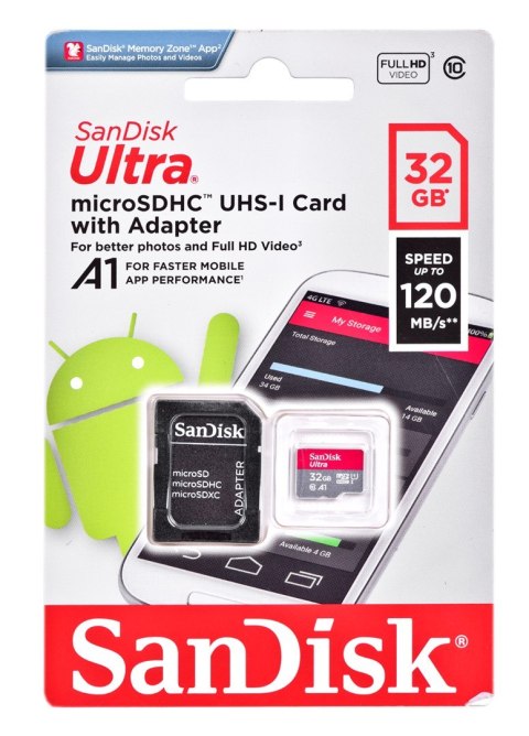 Karta Pamięci SANDISK ULTRA microSDHC 32 GB 120MB/s + ADAPTER Karta Pamięci SANDISK ULTRA microSDHC 32 GB 120MB/s + ADAPTER