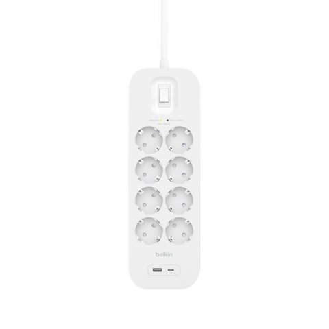 Listwa przeciwprzepięciowa SurgePlus 8x schuko 1xUSB-A 1xUSB-C 900J 2m
