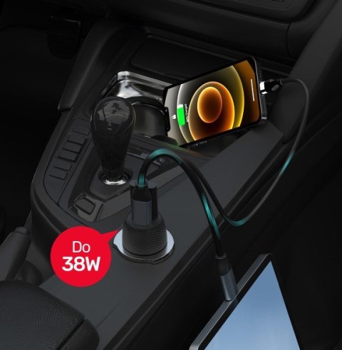 UNITEK ŁADOWARKA SAMOCHODOWA 38W, USB-A USB-C, QC3.0, P1400A UNITEK ŁADOWARKA SAMOCHODOWA 38W, USB-A USB-C, QC3.0, P1400A