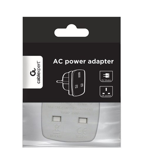 Adapter GEMBIRD A-AC-UKEU-001 (Angielski F - PL (10A) M; kolor biały) Adapter GEMBIRD A-AC-UKEU-001 (Angielski F - PL (10A) M; kolor biały)