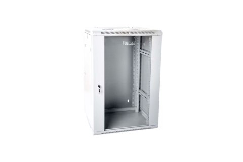 Szafa sieciowa wisząca 19" 15U rack 600x600, drzwi szyba, szary, dzielona, złożona, 60kg