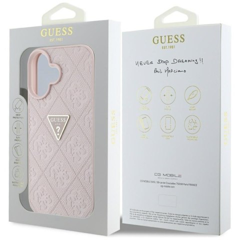 Guess Hot Stamp 4G Pattern Triangle Metal Logo - Etui do iPhone 16 (różowy)