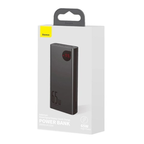 Powerbank Baseus Adaman Metal 20000mAh, PD, QC 3.0, 65W, 2xUSB + USB-C + micro USB, (czarny)