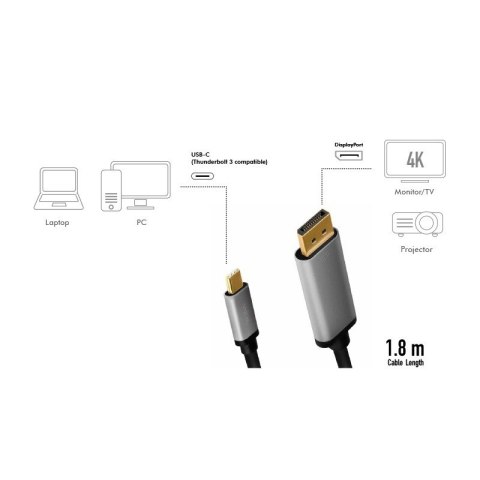 Kabel USB-C do DP, 4K 60Hz aluminiowy 1.8m Kabel USB-C do DP, 4K 60Hz aluminiowy 1.8m