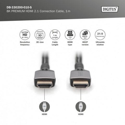 Kabel Premium połączeniowy HDMI 2.1 Ultra HighSpeed 8K60Hz UHD Typ HDMI A/A M/M 1m Czarny Kabel Premium połączeniowy HDMI 2.1 Ultra HighSpeed 8K60Hz UHD Typ HDMI A/A M/M 1m Czarny