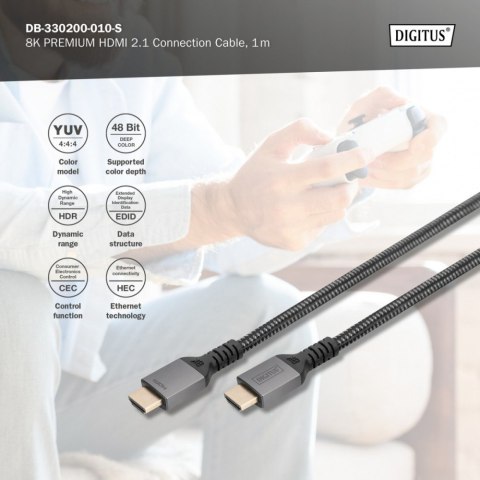 Kabel Premium połączeniowy HDMI 2.1 Ultra HighSpeed 8K60Hz UHD Typ HDMI A/A M/M 1m Czarny Kabel Premium połączeniowy HDMI 2.1 Ultra HighSpeed 8K60Hz UHD Typ HDMI A/A M/M 1m Czarny
