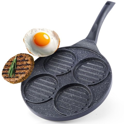 Patelnia grillowa do smażenia burgerów jajek placków granitowa 4 otwory GRANDE 26,5 cm Patelnia grillowa do smażenia burgerów jajek placków granitowa 4 otwory GRANDE 26,5 cm