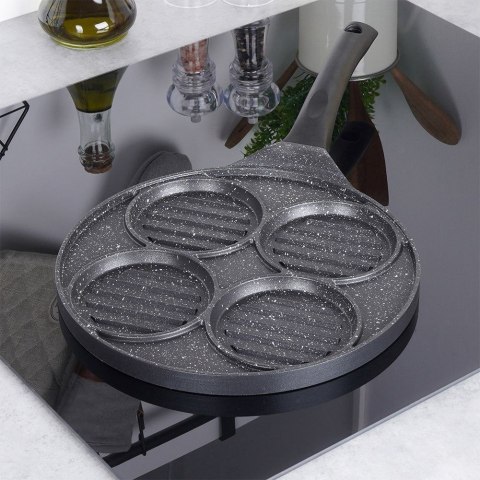 Patelnia grillowa do smażenia burgerów jajek placków granitowa 4 otwory GRANDE 26,5 cm Patelnia grillowa do smażenia burgerów jajek placków granitowa 4 otwory GRANDE 26,5 cm