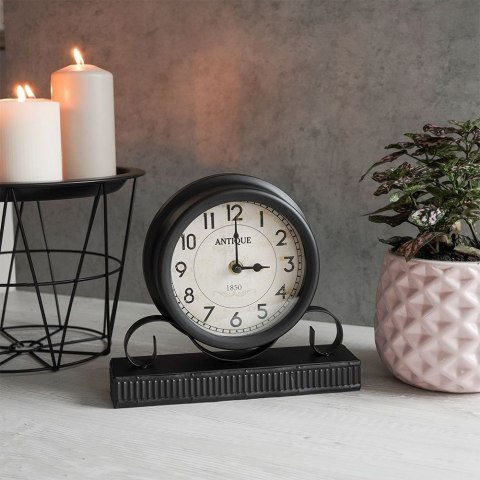 Zegar stołowy metalowy na biurko komodę szafkę stół czarny retro vintage 23 cm Zegar stołowy metalowy na biurko komodę szafkę stół czarny retro vintage 23 cm