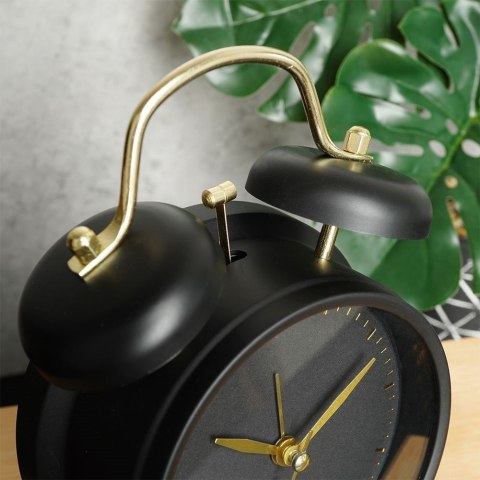 Zegarek budzik analogowy metalowy czarny złoty retro Zegarek budzik analogowy metalowy czarny złoty retro
