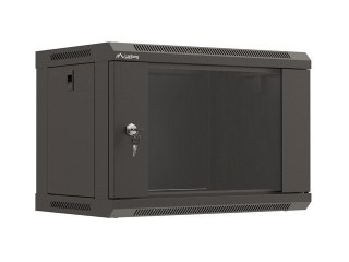 Szafa instalacyjna rack wisząca 19" 6U 540x350 czarna drzwi przeszklone LANBERG (Flat Pack)