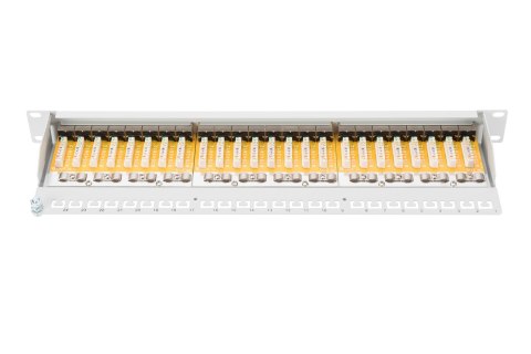 Digitus Panel krosowy (patch panel) 19'' 24x RJ45, LSA poziom, kat.6, ekranowany, 1U, szary, prowadnica kabli