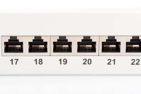 Digitus Panel krosowy (patch panel) 19'' 24x RJ45, LSA poziom, kat.6, ekranowany, 1U, szary, prowadnica kabli