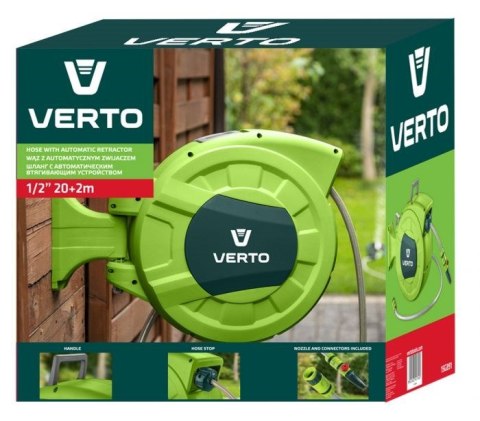 Wąz z automatycznym zwijaczem, 20 m +2m Verto Wąz z automatycznym zwijaczem, 20 m +2m Verto
