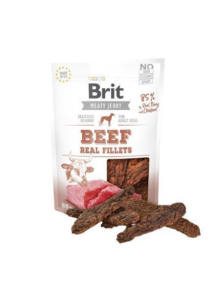 Brit Jerky Beef Real Fillets - Wołowina - przysmak dla psa - 80g Brit Jerky Beef Real Fillets - Wołowina - przysmak dla psa - 80g